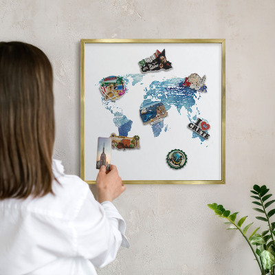 Magnetické tabule na magnety v zlatém rámu Akvarelová mapa