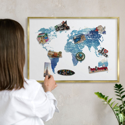Magnetické tabule na magnety v zlatém rámu Akvarelová mapa