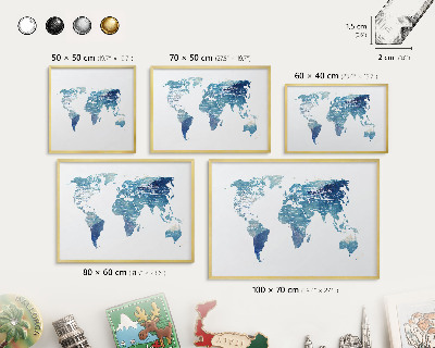 Magnetické tabule na magnety v zlatém rámu Akvarelová mapa