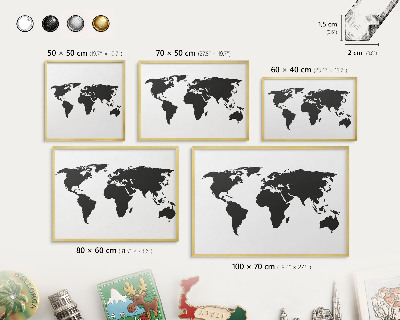 Magnetické tabule na magnety v zlatém rámu Mapa světa