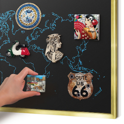 Plechové tabule na magnety zlatý rám Mapa světa
