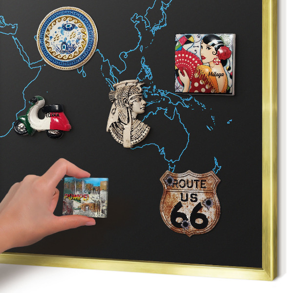 Plechové tabule na magnety zlatý rám Mapa světa