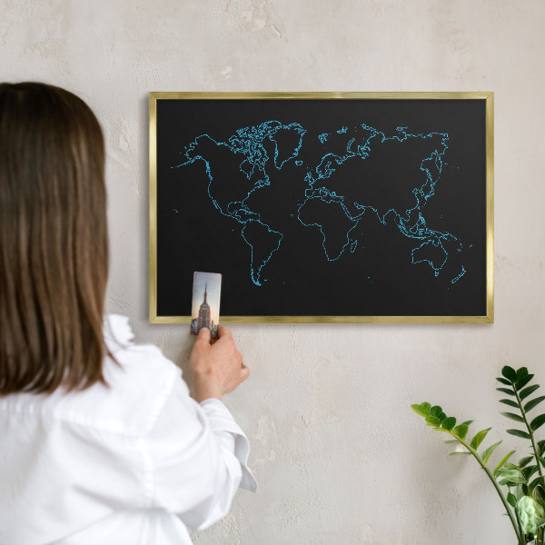 Plechové tabule na magnety zlatý rám Mapa světa