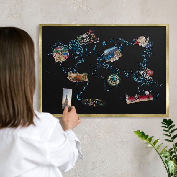 Plechové tabule na magnety zlatý rám Mapa světa