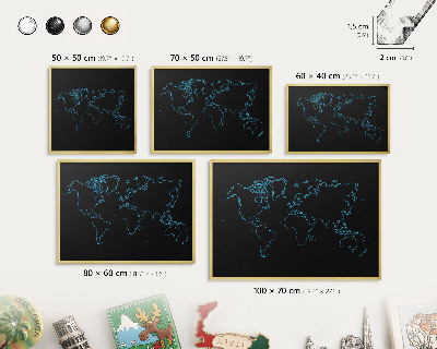 Plechové tabule na magnety zlatý rám Mapa světa
