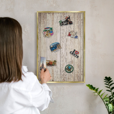 Magnetické tabule na magnety v zlatém rámu Dřevěná textura