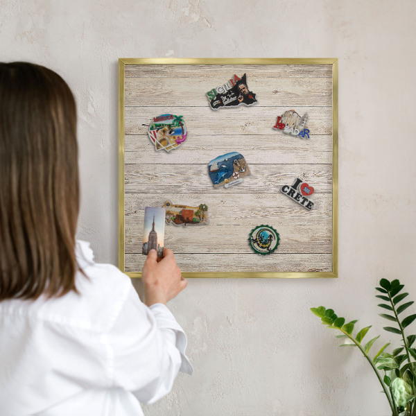 Magnetické tabule na magnety v zlatém rámu Dřevěná textura