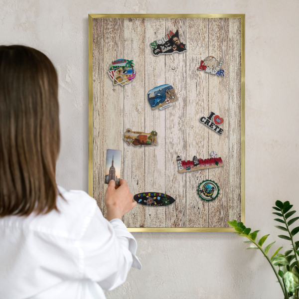 Magnetické tabule na magnety v zlatém rámu Dřevěná textura