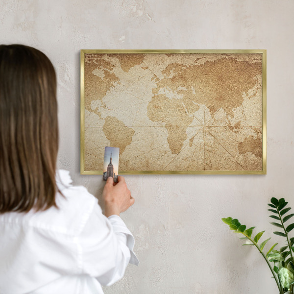 Magnetické tabule na magnety v zlatém rámu Stará mapa