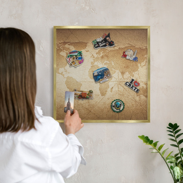 Magnetické tabule na magnety v zlatém rámu Stará mapa