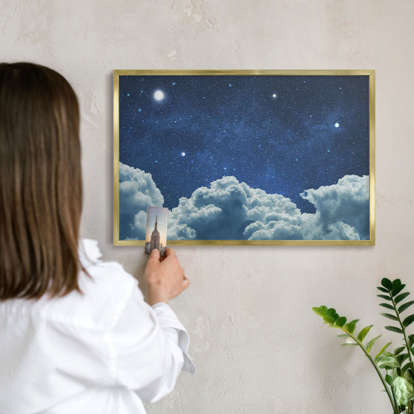 Magnetické tabule na magnety v zlatém rámu Kosmická noc