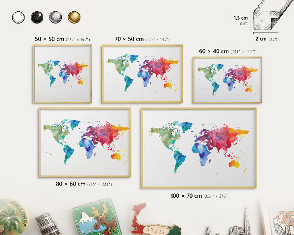Plechové tabule na magnety zlatý rám Barevná mapa