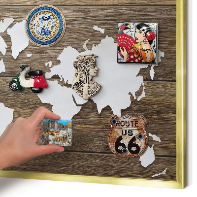 Magnetické tabule na magnety v zlatém rámu Dřevěná mapa