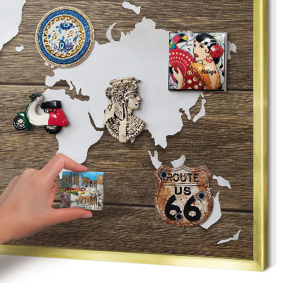 Magnetické tabule na magnety v zlatém rámu Dřevěná mapa