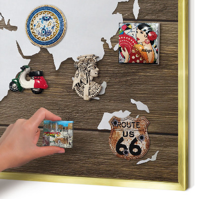 Magnetické tabule na magnety v zlatém rámu Dřevěná mapa