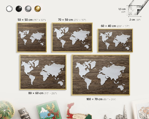 Magnetické tabule na magnety v zlatém rámu Dřevěná mapa