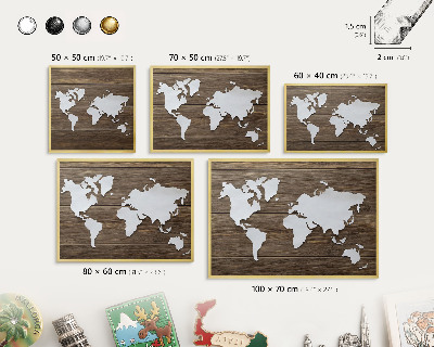 Magnetické tabule na magnety v zlatém rámu Dřevěná mapa