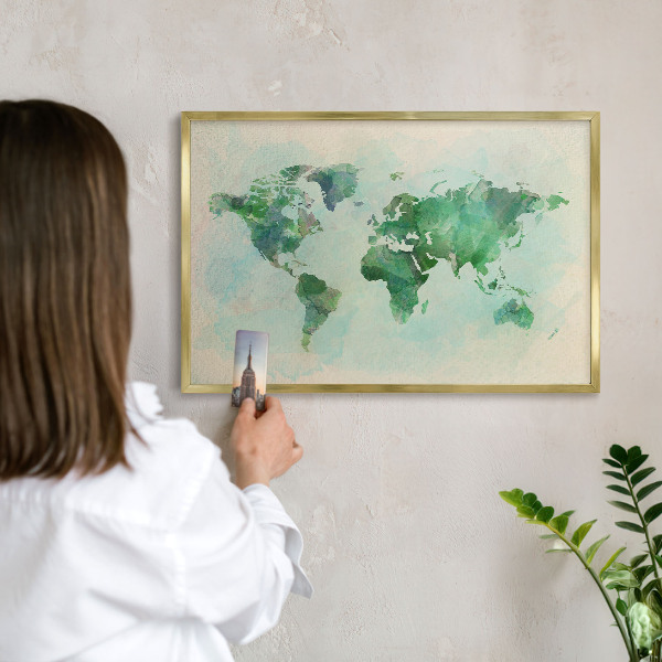 Plechové tabule na magnety zlatý rám Mapa světa