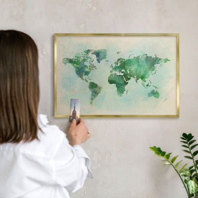 Plechové tabule na magnety zlatý rám Mapa světa