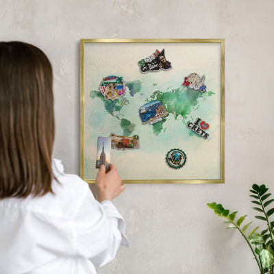 Plechové tabule na magnety zlatý rám Mapa světa