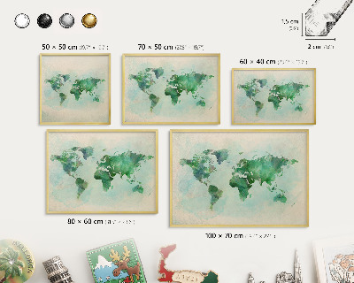 Plechové tabule na magnety zlatý rám Mapa světa