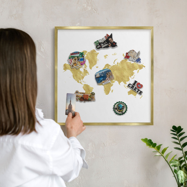 Plechové tabule na magnety zlatý rám Mapa světa