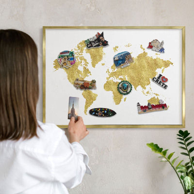 Plechové tabule na magnety zlatý rám Mapa světa