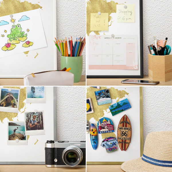 Plechové tabule na magnety zlatý rám Mapa světa