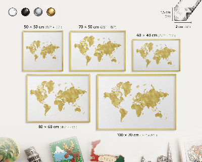Plechové tabule na magnety zlatý rám Mapa světa