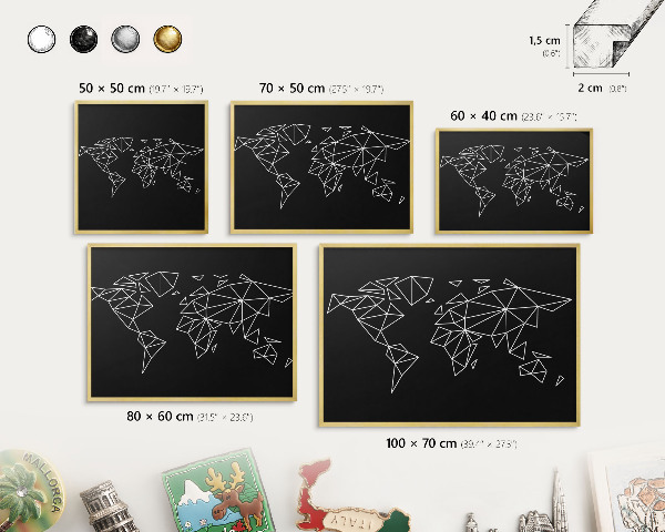 Magnetické tabule na magnety v zlatém rámu Mapa světa