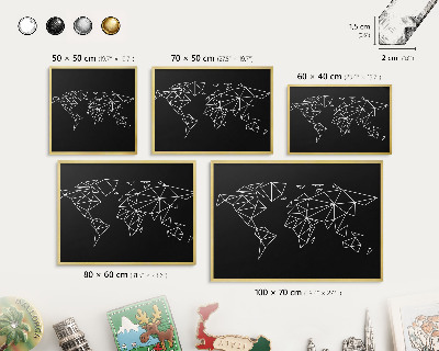 Magnetické tabule na magnety v zlatém rámu Mapa světa
