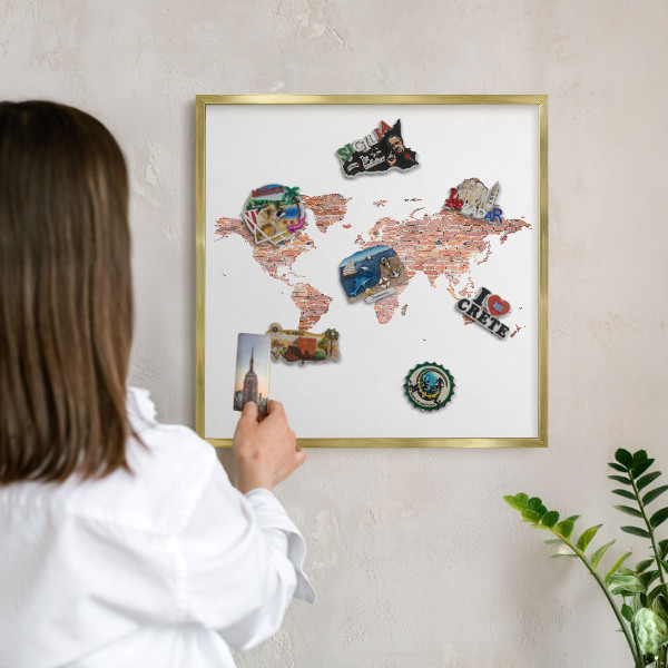 Plechové tabule na magnety zlatý rám Mapa cihel