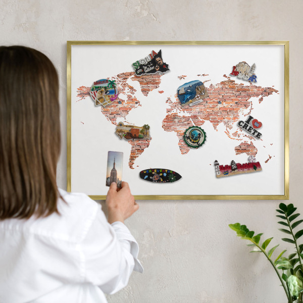 Plechové tabule na magnety zlatý rám Mapa cihel
