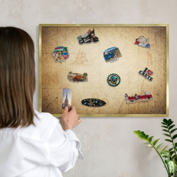 Magnetické tabule na magnety v zlatém rámu Starověká mapa