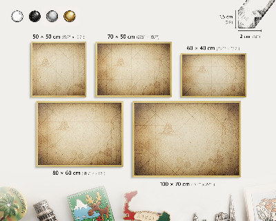 Magnetické tabule na magnety v zlatém rámu Starověká mapa