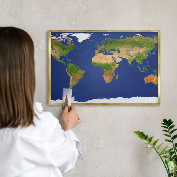 Plechové tabule na magnety zlatý rám Mapování světa