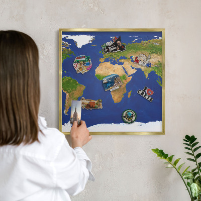 Plechové tabule na magnety zlatý rám Mapování světa