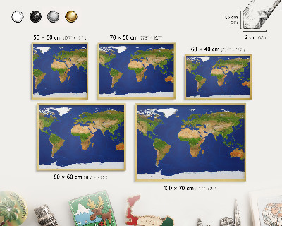 Plechové tabule na magnety zlatý rám Mapování světa