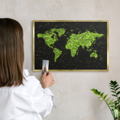 Magnetické tabule na magnety v zlatém rámu Zelená mapa