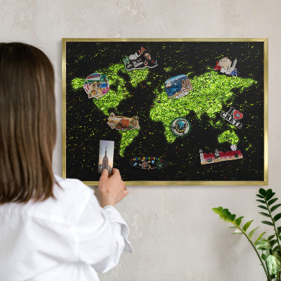 Magnetické tabule na magnety v zlatém rámu Zelená mapa
