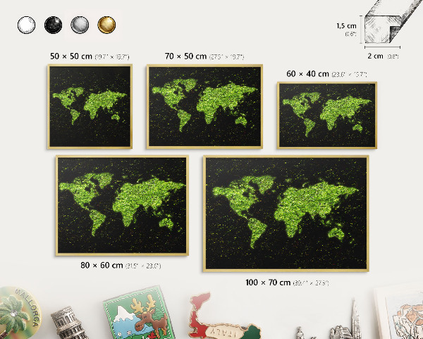 Magnetické tabule na magnety v zlatém rámu Zelená mapa