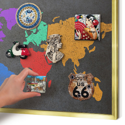 Plechové tabule na magnety zlatý rám Barevná mapa