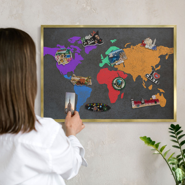 Plechové tabule na magnety zlatý rám Barevná mapa