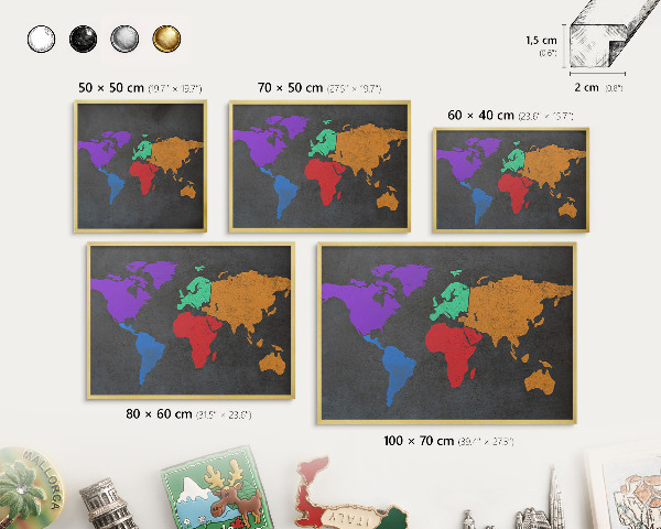 Plechové tabule na magnety zlatý rám Barevná mapa