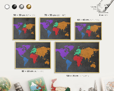 Plechové tabule na magnety zlatý rám Barevná mapa