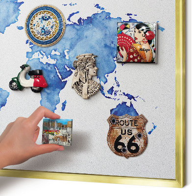Magnetické tabule na magnety v zlatém rámu Akvarelová mapa
