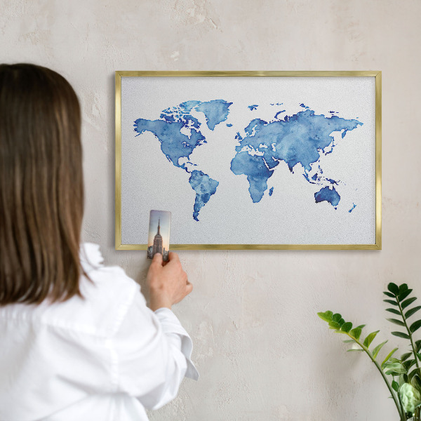 Magnetické tabule na magnety v zlatém rámu Akvarelová mapa