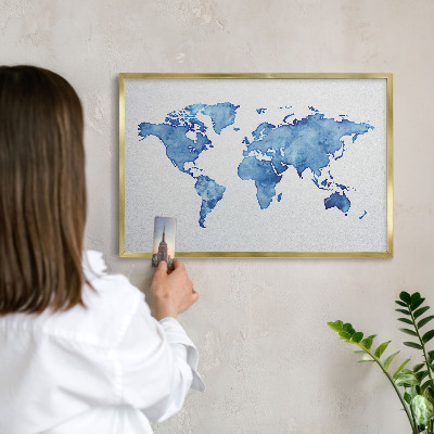 Magnetické tabule na magnety v zlatém rámu Akvarelová mapa