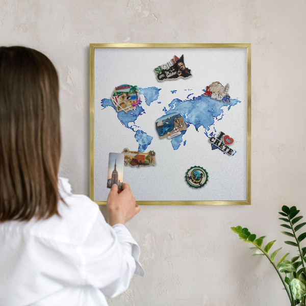 Magnetické tabule na magnety v zlatém rámu Akvarelová mapa