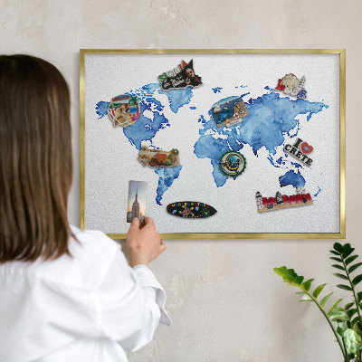 Magnetické tabule na magnety v zlatém rámu Akvarelová mapa